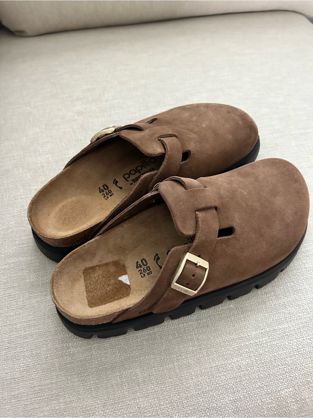 New Birkenstock Boston Chunky Clogs Dark Tea Suede - Picture 5 of 6